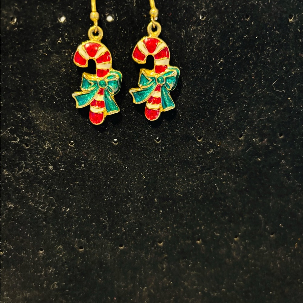 Candy Cane Wire Earrings Red White and Green Holiday Party Jewelry Whimsical Fun